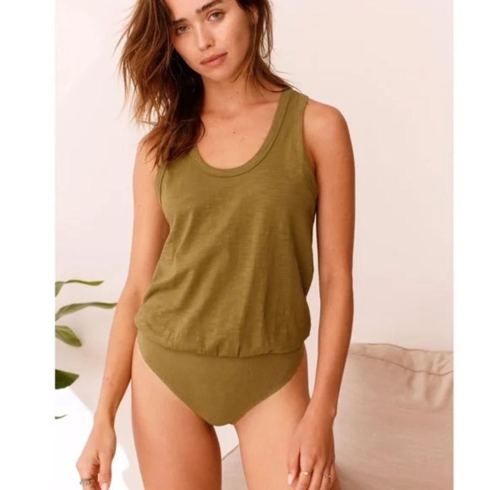 NWT FREE PEOPLE Tee Off Tank Bodysuit In Olive Sparrow XS